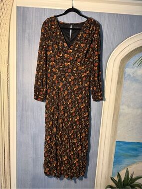Lane Bryant Fall Floral Maxi Dress in Black & Orange Size 14 Like New